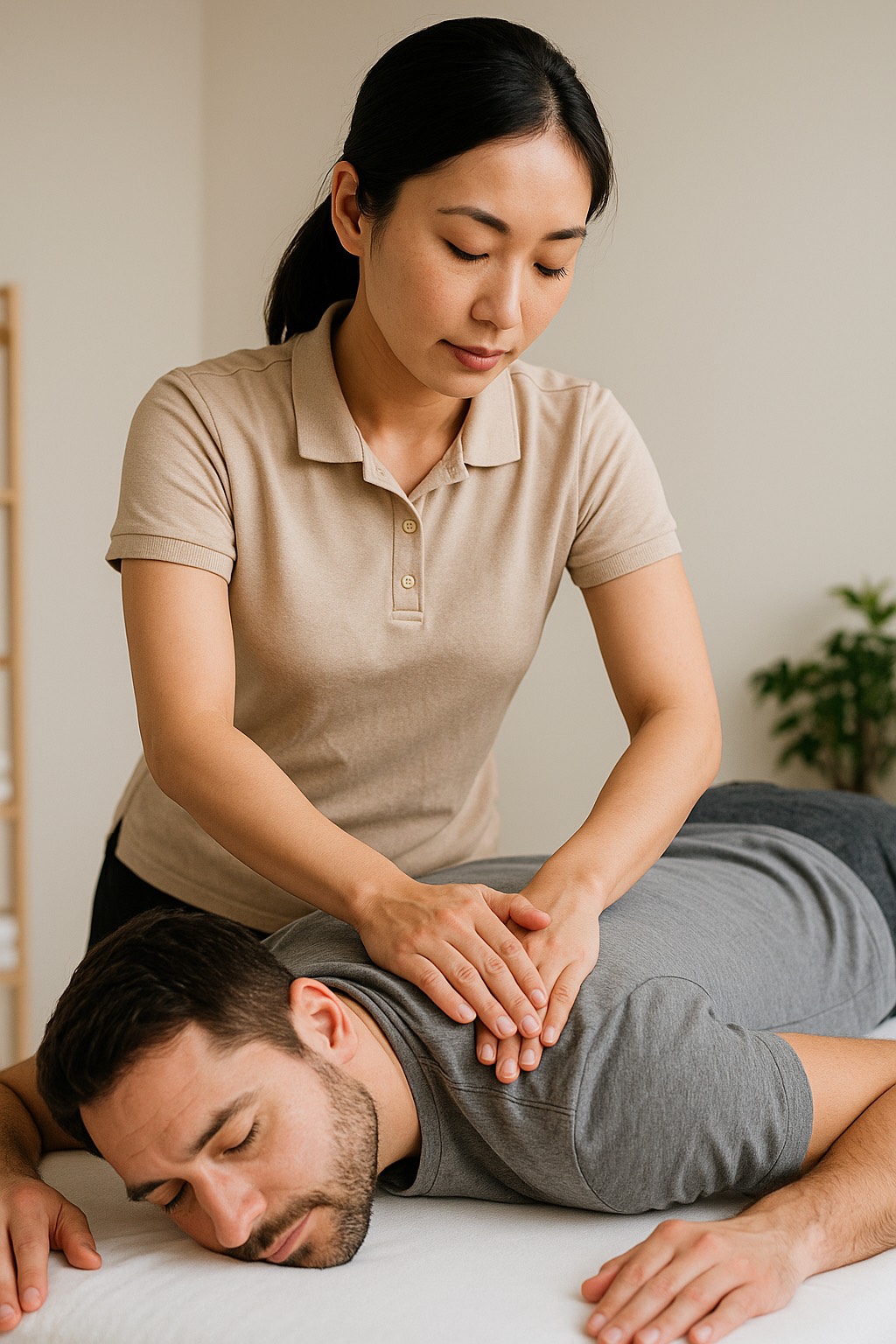 Therapist performing shoulder massage